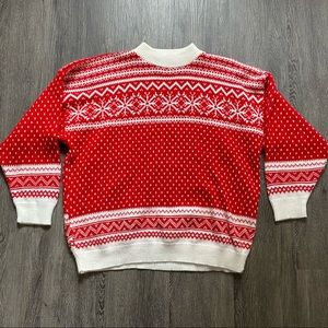 Vintage Sweater Snowflakes Red and White